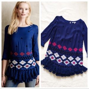 Anthropologie Floreat Tunic Embroidered Tassel